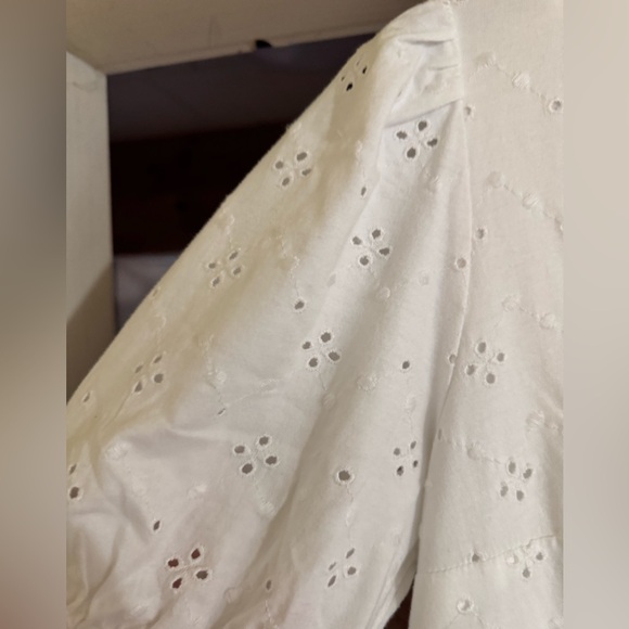 LOFT White Eyelet Cotton Puff Sleeve Tiered Lined Swing Mini Dress Sz MP NWT - Picture 9 of 13